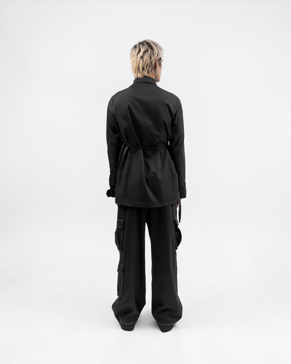 Black buckle flap shirt