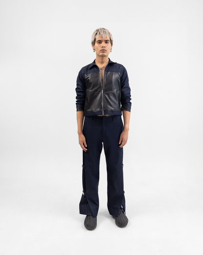 Denim buckle pants